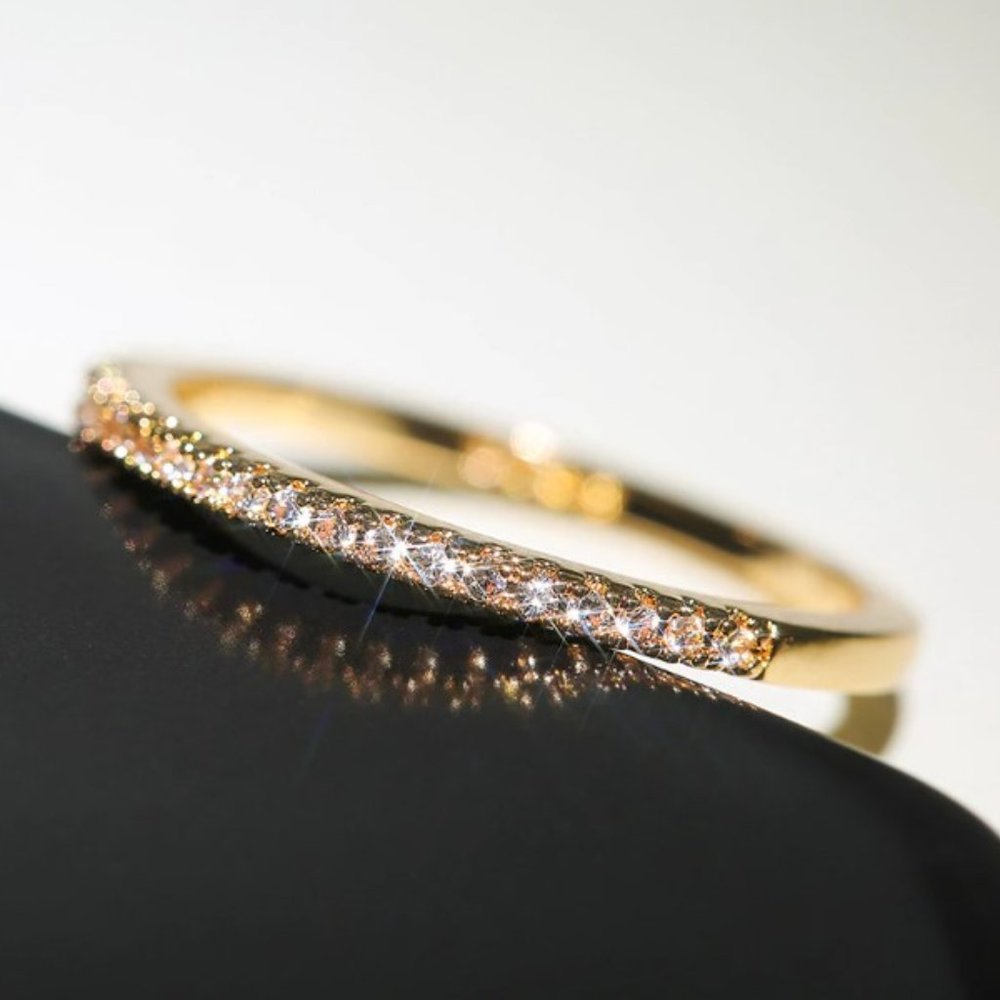 Nadia Wedding Band. Solid Brass  AAA CZ in half circle 2mm width